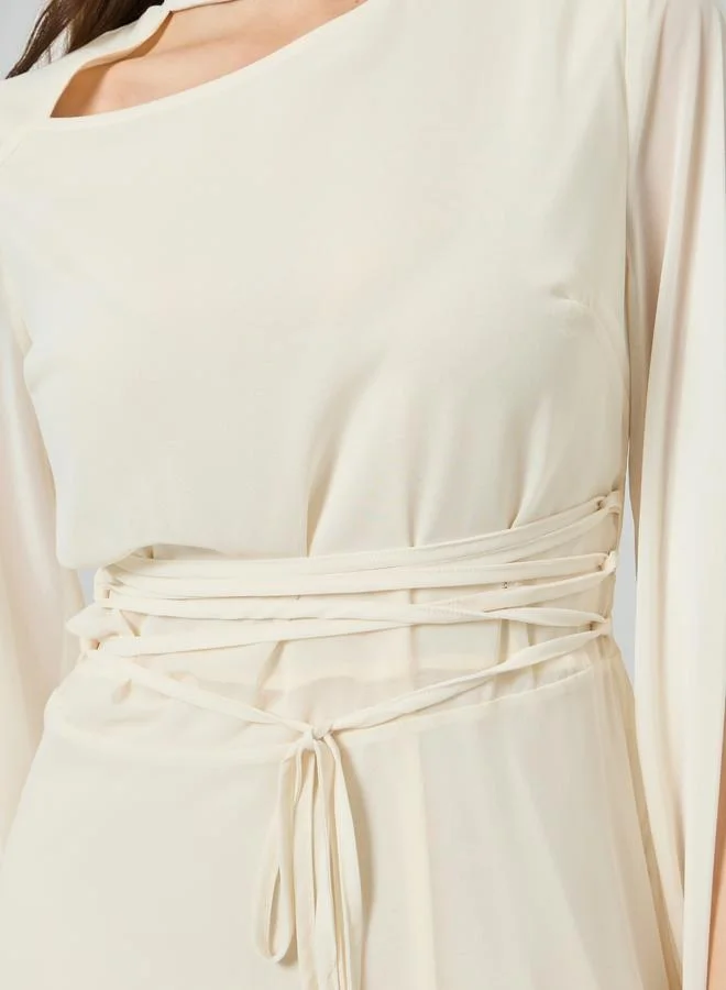 Styli Women Cream Maxi Dress with Slit Sleeves